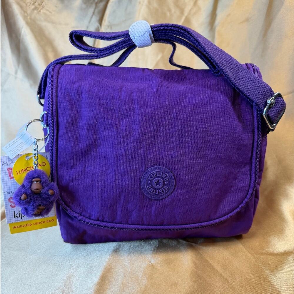 Kipling Kichirou Insulated Lunch Bag Tile Purple AC7254 NWT Monkey Keychain